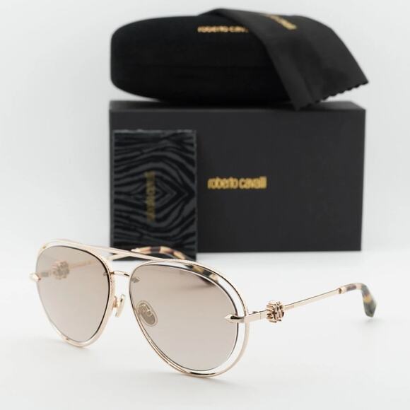 Roberto Cavalli SRC032M Rose Gold Aviator Sunglasses 300G Brown Gradient NEW main image 4